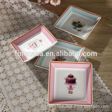4.75 Inches Elegant New Bone China Square Ceramic Dish set of 4 with Color Box of Ice Cream